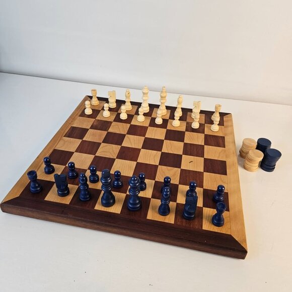 Complete Wooden Chess/Checkers Set – 16” Solid Board, Quality Pieces - Picture 1 of 6